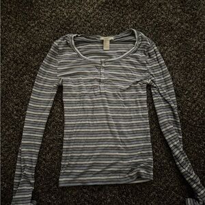 Forever 21 Black and Gray Striped Long Sleeve Tee
